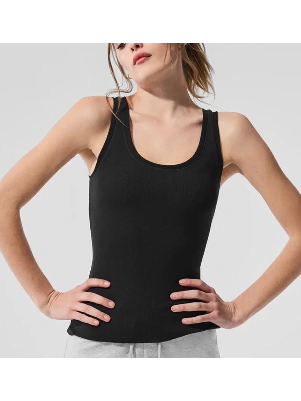 Alo Ribbed Mesh Secret Tank Top Black XS